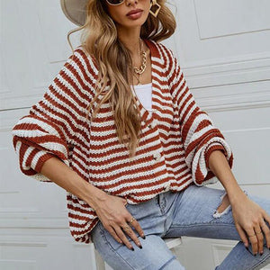 Striped Button Down Long Sleeve Cardigan-Teresa's Fashionista LLC