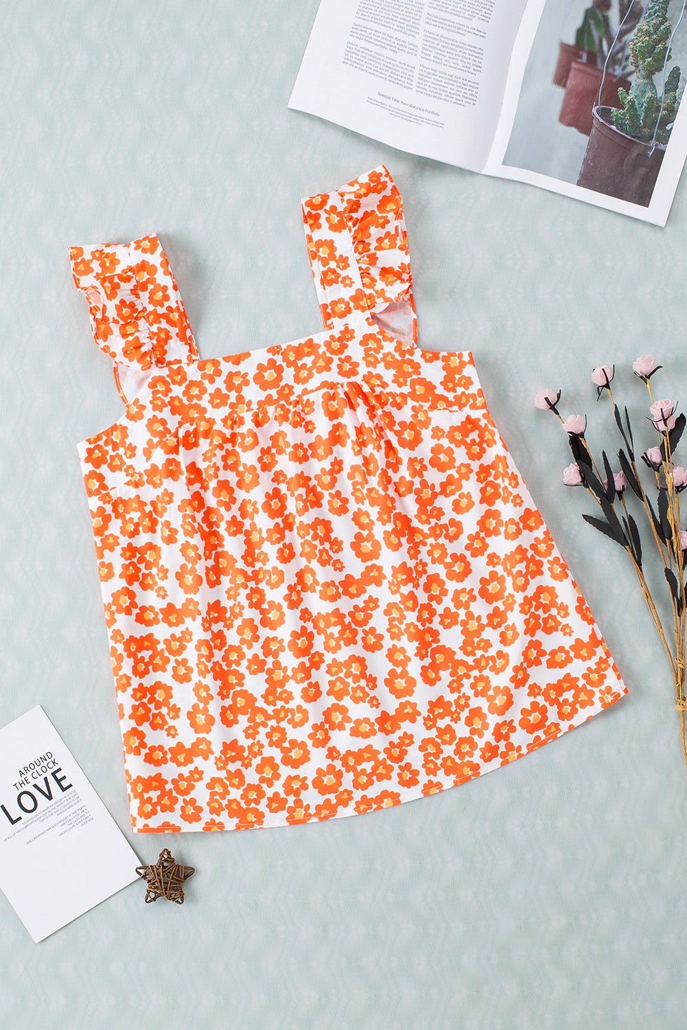 Floral Square Neck Cap Sleeve Tank-Teresa&#39;s Fashionista LLC