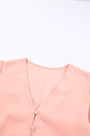 V-Neck Tie Hem Flutter Sleeve Blouse-Teresa's Fashionista LLC