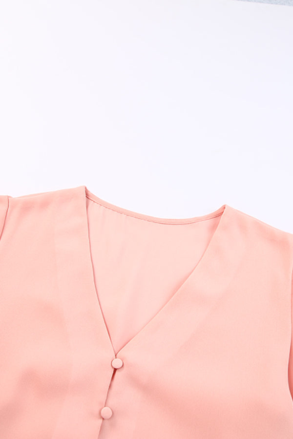 V-Neck Tie Hem Flutter Sleeve Blouse-Teresa's Fashionista LLC