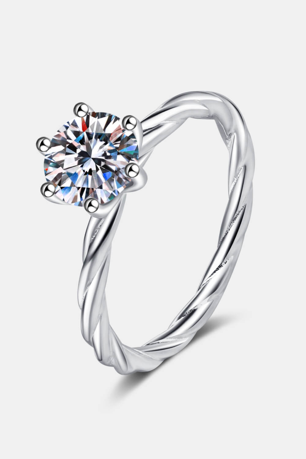 1 Carat Moissanite 6-Prong Twisted Ring-Teresa's Fashionista LLC
