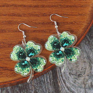 Lucky Clover Acrylic Dangle Earrings-Teresa's Fashionista LLC