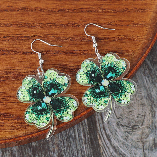 Lucky Clover Acrylic Dangle Earrings-Teresa's Fashionista LLC
