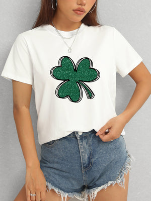 Lucky Clover Round Neck T-Shirt-Teresa's Fashionista LLC