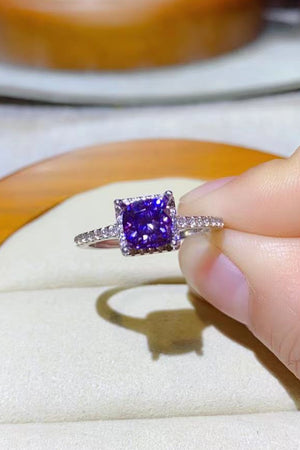 1 Carat Moissanite Platinum-Plated Square Ring-Teresa's Fashionista LLC