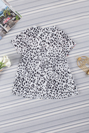 Leopard Tassel Tie Short Sleeve Top-Teresa's Fashionista LLC