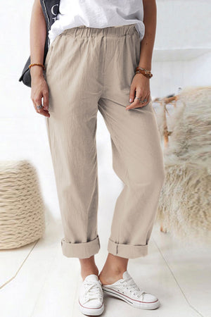 Paperbag Waist Pull-On Pants with Pockets-Teresa's Fashionista LLC