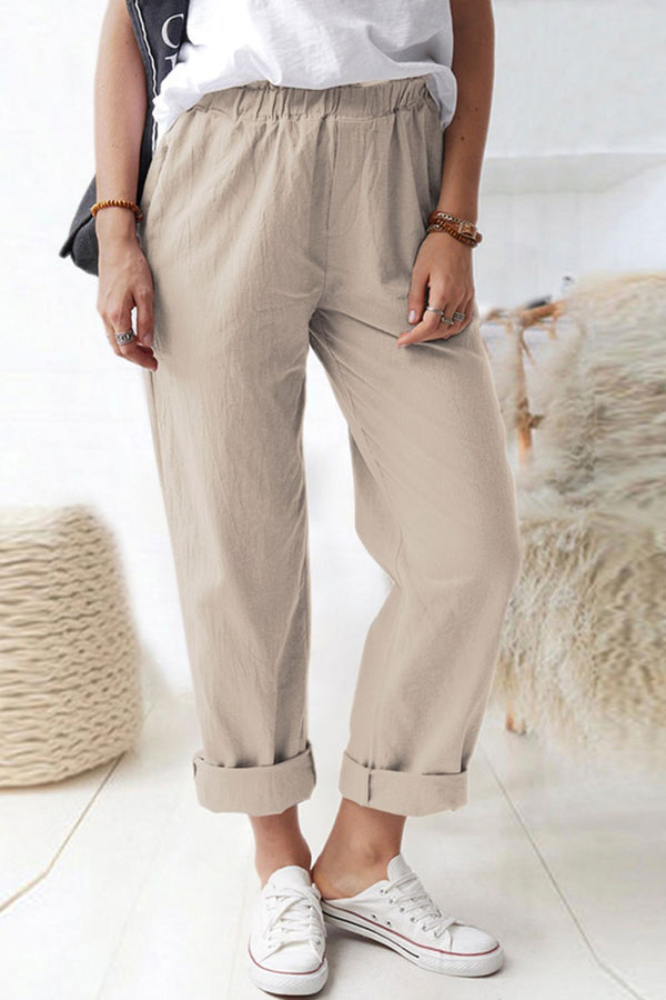 Paperbag Waist Pull-On Pants with Pockets-Teresa's Fashionista LLC