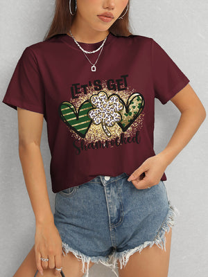 Lucky Clover Round Neck Short Sleeve T-Shirt-Teresa's Fashionista LLC