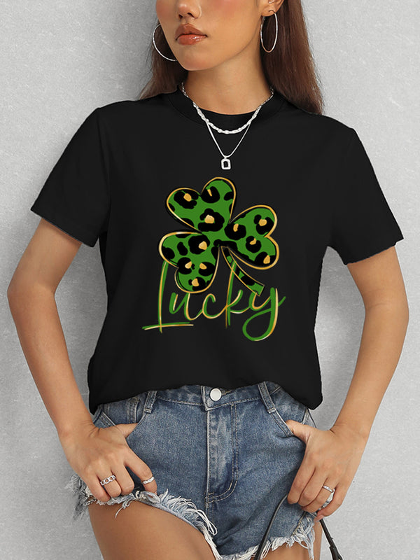Lucky Clover Round Neck Short Sleeve T-Shirt-Teresa's Fashionista LLC