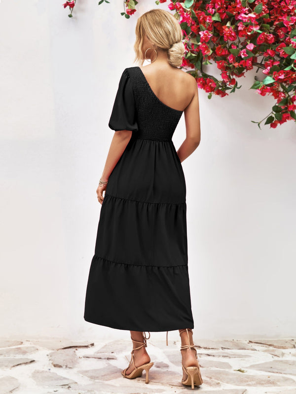 Smocked One-Shoulder Midi Dress-Teresa's Fashionista LLC