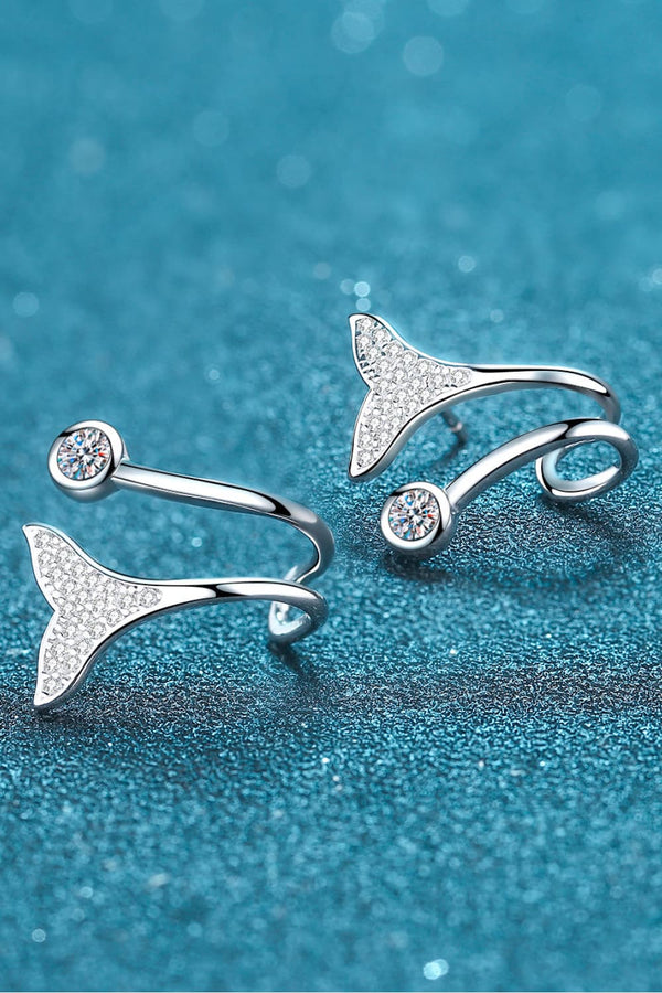 Moissanite Fishtail Rhodium-Plated Earrings-Teresa's Fashionista LLC