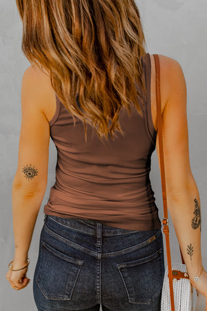 Notched Neck Ribbed Tank Top-Teresa's Fashionista LLC