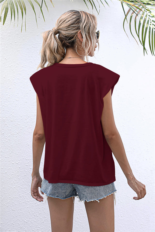 Round Neck Cap Sleeve Tee-Teresa's Fashionista LLC
