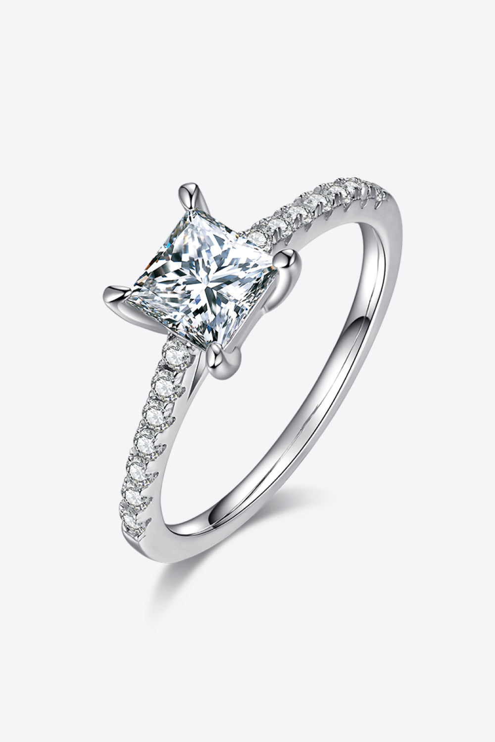 1.21 Carat Moissanite 925 Sterling Silver Side Stone Ring-Teresa's Fashionista LLC