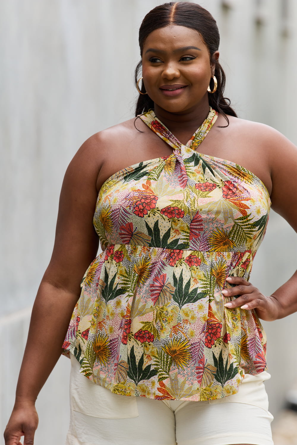 Be Stage Full Size Floral Halter Top in Green-Teresa&#39;s Fashionista LLC