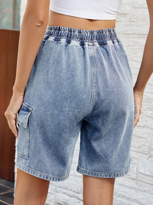 Drawstring Denim Shorts with Pockets-Teresa's Fashionista LLC