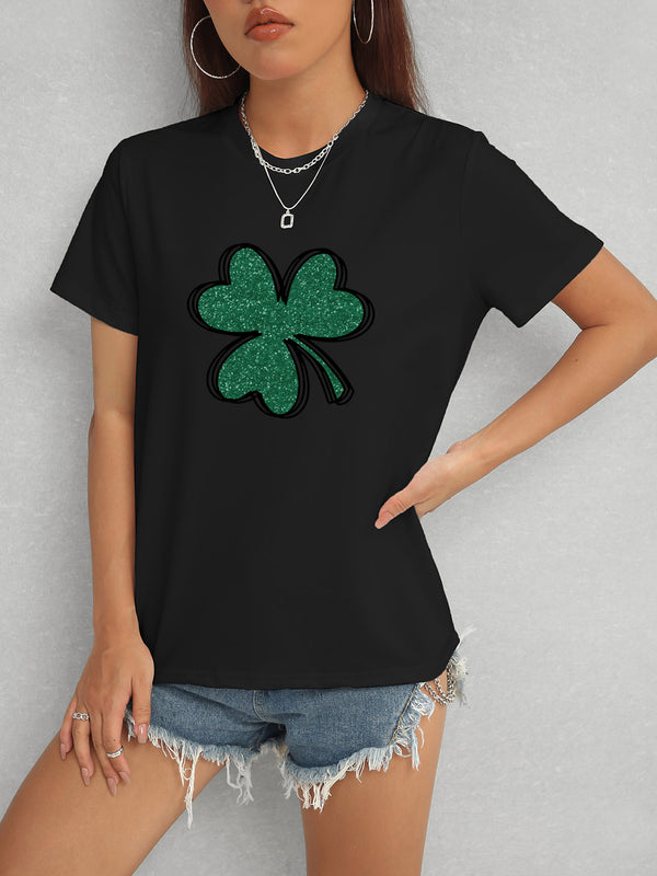Lucky Clover Round Neck T-Shirt-Teresa's Fashionista LLC