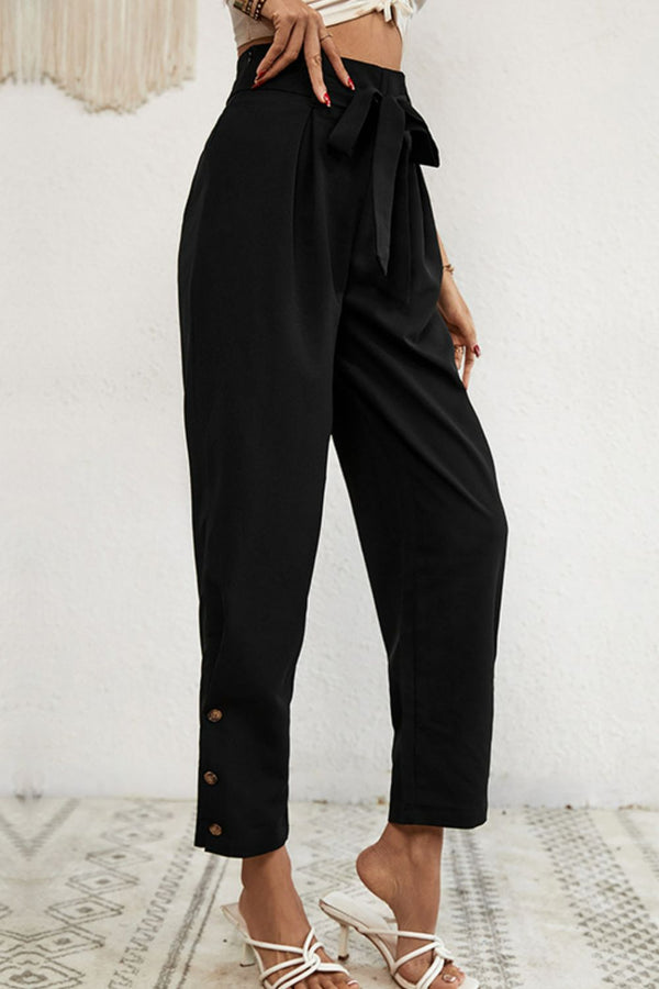 Buttoned Tie-Waist Cropped Pants-Teresa's Fashionista LLC