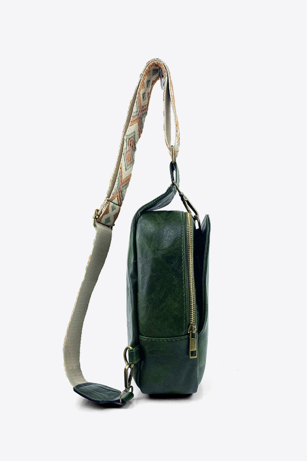Random Pattern Adjustable Strap PU Leather Sling Bag-Teresa's Fashionista LLC