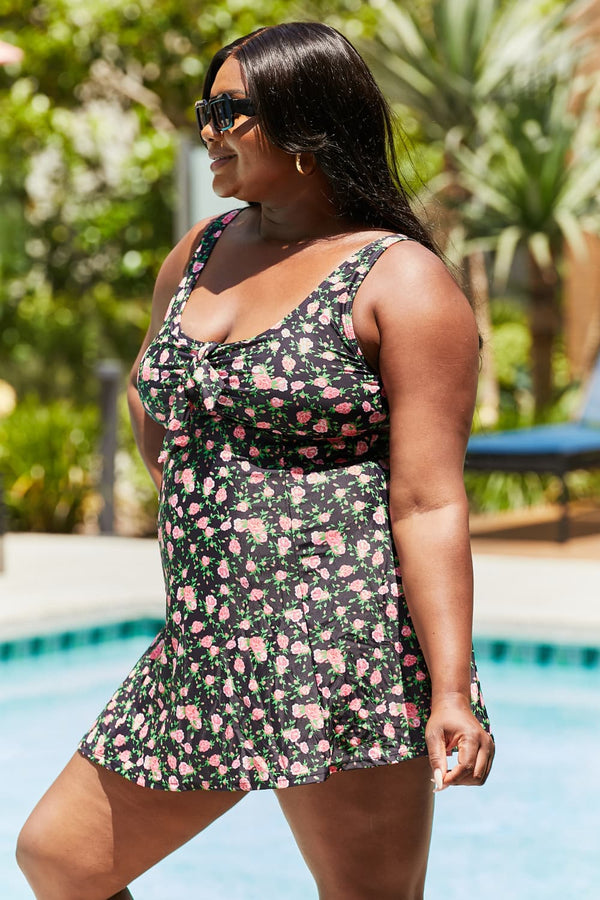 Marina West Swim Full Size Clear Waters Swim Dress in Black Roses-Teresa's Fashionista LLC