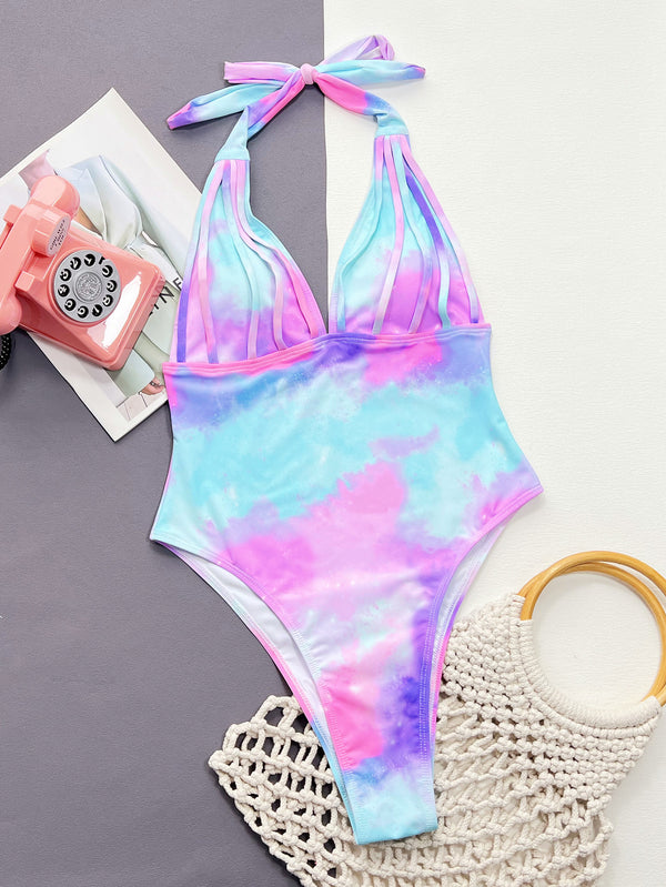 Tie-Dye Halter Neck One-Piece Swimsuit-Teresa's Fashionista LLC