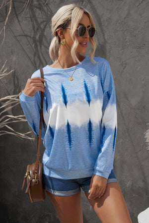 Tie-Dye Drop Shoulder Round Neck Sweatshirt-Teresa's Fashionista LLC