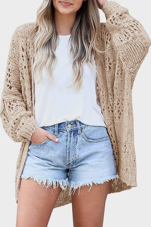 Openwork Open Front Long Sleeve Cardigan-Teresa's Fashionista LLC