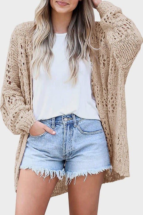 Openwork Open Front Long Sleeve Cardigan-Teresa's Fashionista LLC