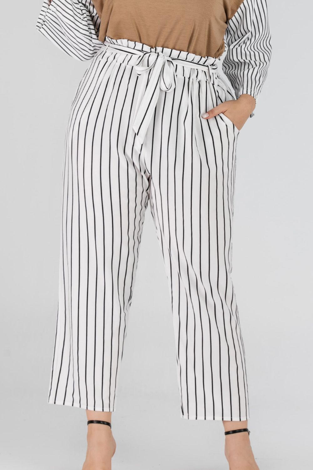 Full Size Striped Paperbag Waist Cropped Pants-Teresa's Fashionista LLC