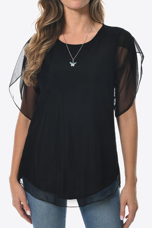 Round Neck Curved Hem Blouse-Teresa's Fashionista LLC