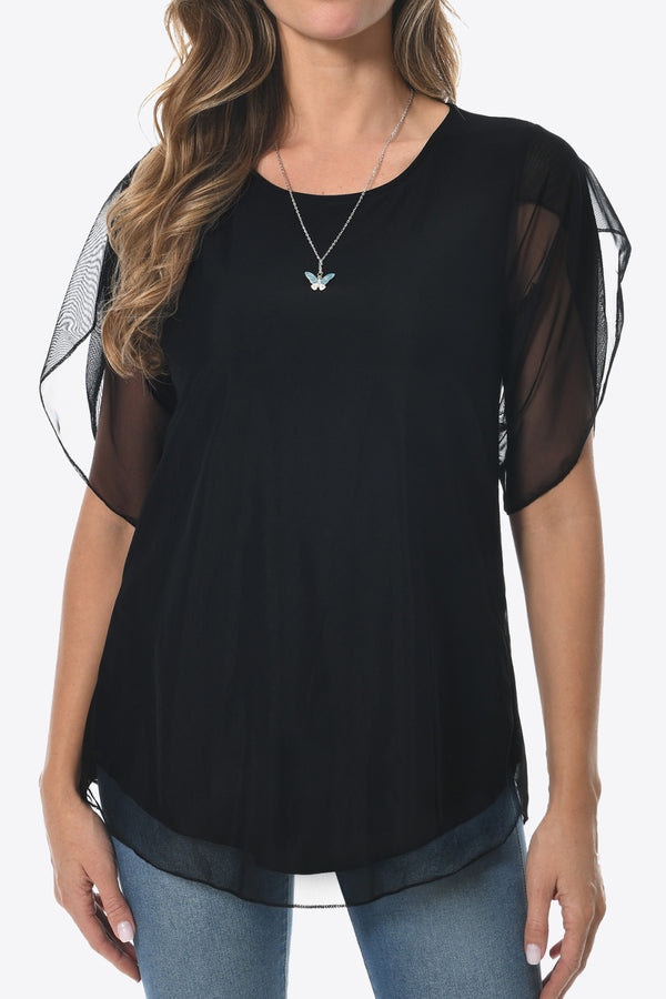 Round Neck Curved Hem Blouse-Teresa's Fashionista LLC