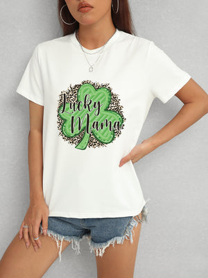 LUCKY MAMA Round Neck T-Shirt-Teresa's Fashionista LLC