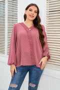 Plus Size Lace Trim V-Neck Balloon Sleeve Blouse-Teresa's Fashionista LLC