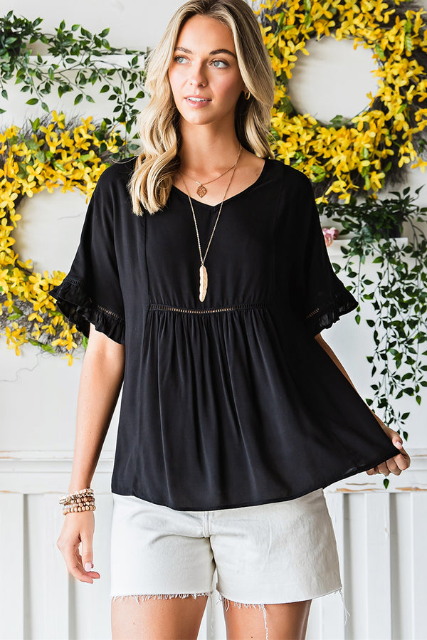 V-Neck Flounce Sleeve Babydoll Blouse-Teresa's Fashionista LLC