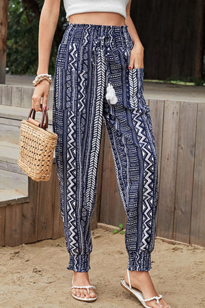 Geometric Print Tassel High-Rise Pants-Teresa's Fashionista LLC