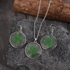 Lucky Clover Alloy Acrylic Earrings and Necklace Jewelry Set-Teresa's Fashionista LLC