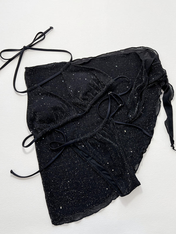 Glitter Halter Neck Backless Three-Piece Swim Set-Teresa's Fashionista LLC