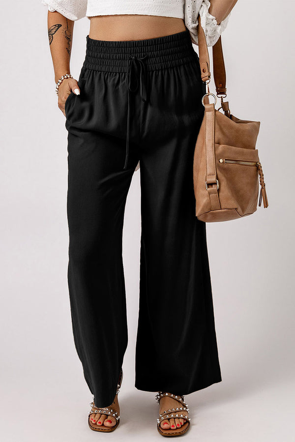 Drawstring Smocked Waist Wide Leg Pants-Teresa's Fashionista LLC