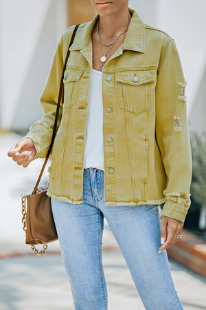 Distressed Raw Hem Denim Jacket-Teresa's Fashionista LLC
