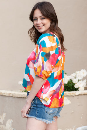 Printed Square Neck Half Sleeve Top-Teresa's Fashionista LLC