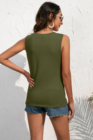 Buttoned Deep V Tank-Teresa's Fashionista LLC