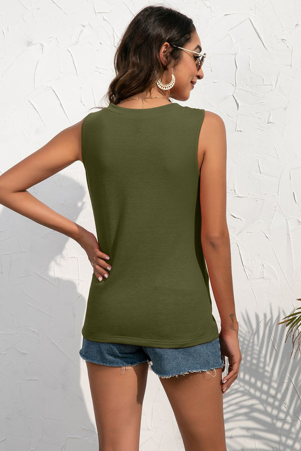 Buttoned Deep V Tank-Teresa's Fashionista LLC