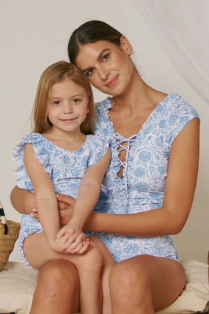 Marina West Swim Bring Me Flowers V-Neck One Piece Swimsuit In Thistle Blue-Teresa's Fashionista LLC