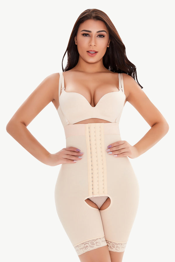 Full Size Hook-and-Eye Lace Trim Shaping Bodysuit-Teresa's Fashionista LLC