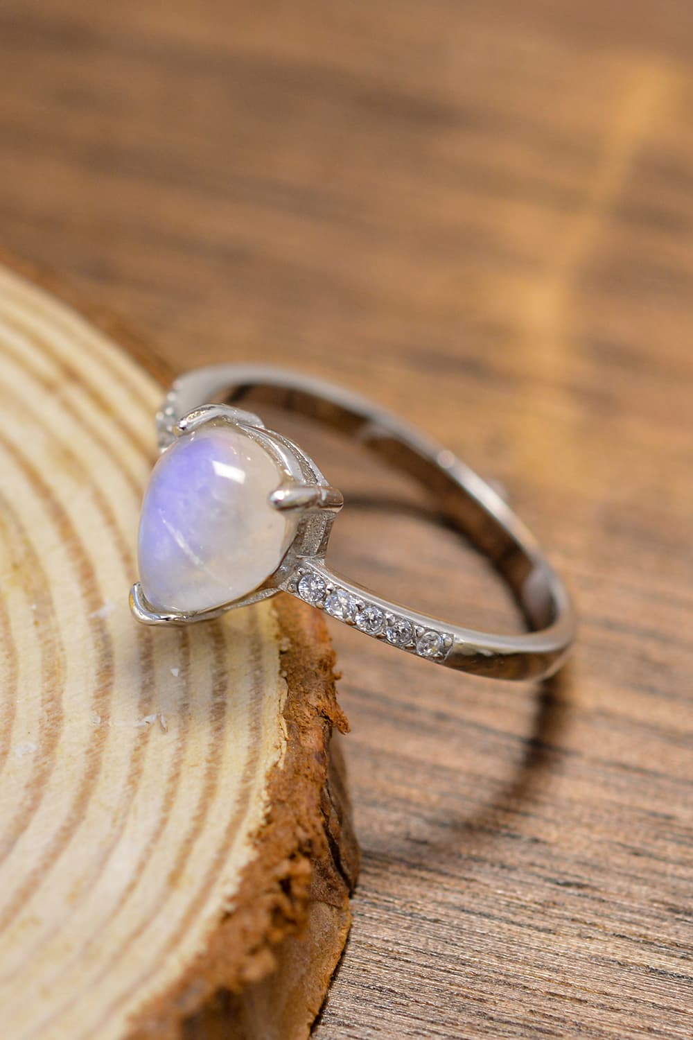 High Quality Natural Moonstone Teardrop Side Stone Ring-Teresa&#39;s Fashionista LLC