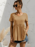 V-Neck Short Sleeve Babydoll Top-Teresa's Fashionista LLC