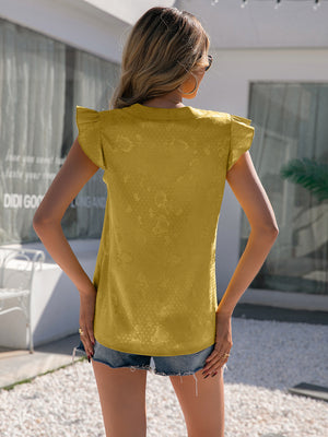 Notched Neck Butterfly Sleeve Blouse-Teresa's Fashionista LLC