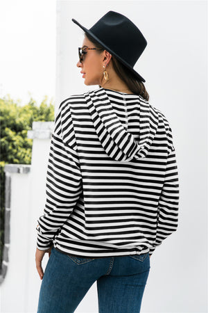 Striped Half-Button Dropped Shoulder Hoodie-Teresa's Fashionista LLC