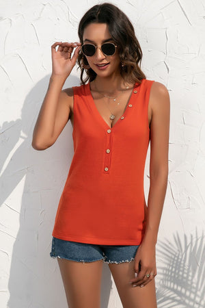 Buttoned Deep V Tank-Teresa's Fashionista LLC